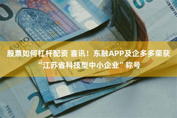 股票如何杠杆配资 喜讯！东融APP及企多多荣获“江苏省科技型中小企业”称号